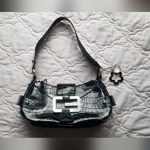 Guess Y2K Black Patent Faux Crocodile Purse